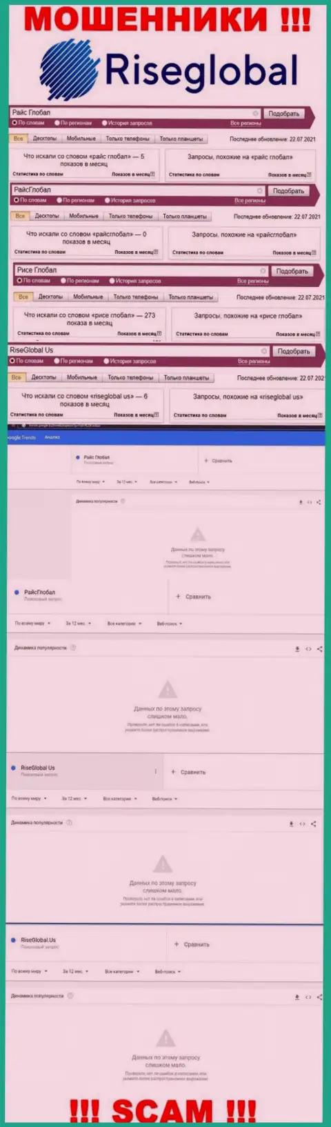 Статистические показатели об online запросах по бренду internet-мошенников РайсГлобал Лтд