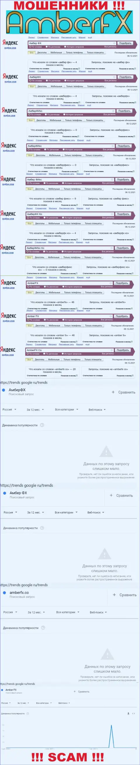 Статистика числа обзоров сведений о мошенниках AmberFX в сети Интернет