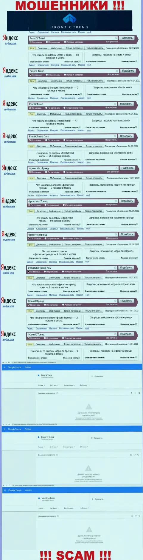 Количество онлайн запросов по жуликам ФронтИксТренд Ком в интернет сети