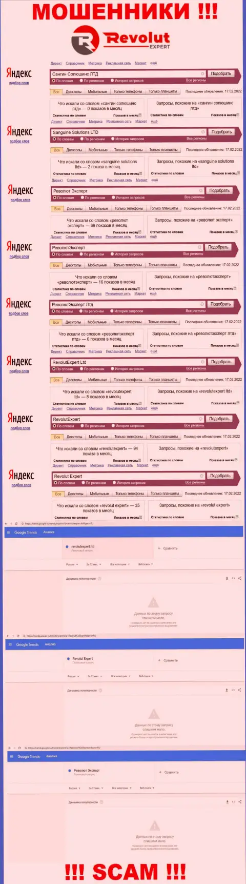 Статистические сведения об запросах по бренду internet мошенников RevolutExpert