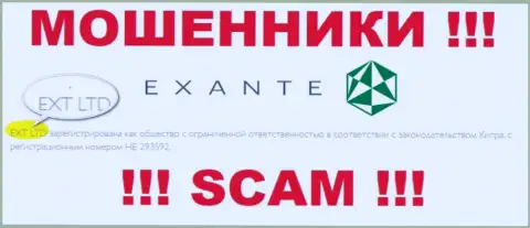 Организацией EXANTE владеет XNT LTD - данные с официального сервиса лохотронщиков