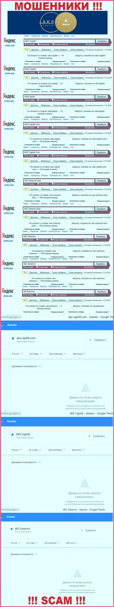 Результат online запросов сведений про шулеров AKS Capital в сети internet