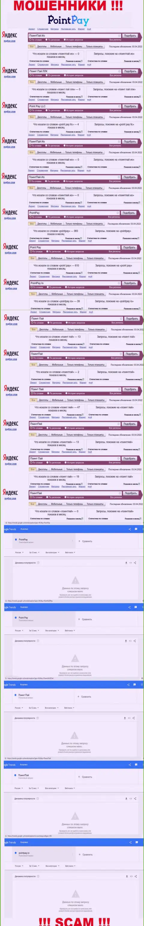 Детальный анализ количества онлайн-запросов в поисковиках сети по кидалам PointPay
