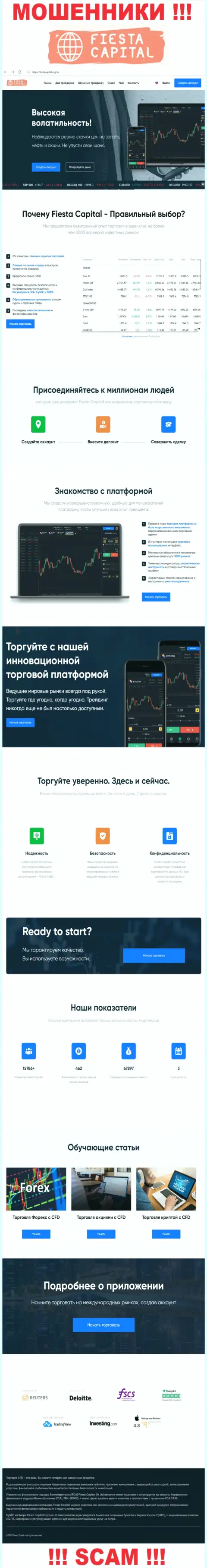 Официальный веб-ресурс мошенников FiestaCapital, переполненный информацией для доверчивых людей