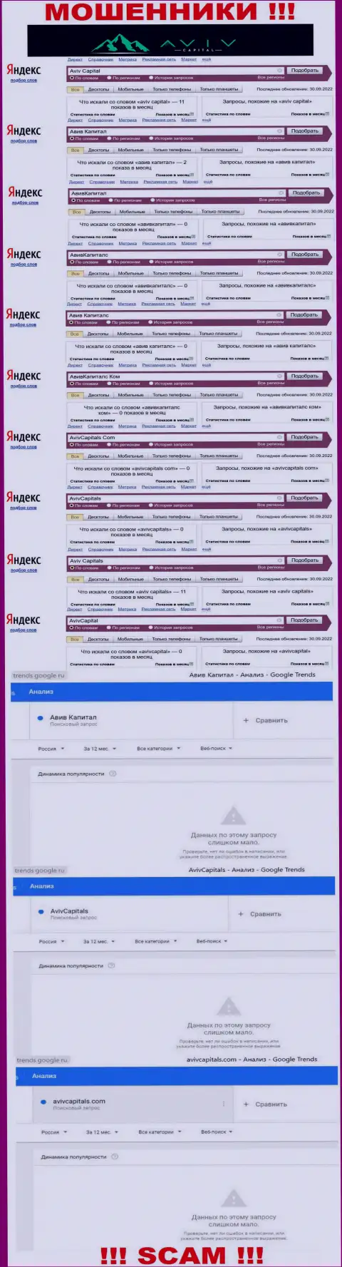 Статистические данные поиска информации о наглых internet мошенниках AvivCapitals Com
