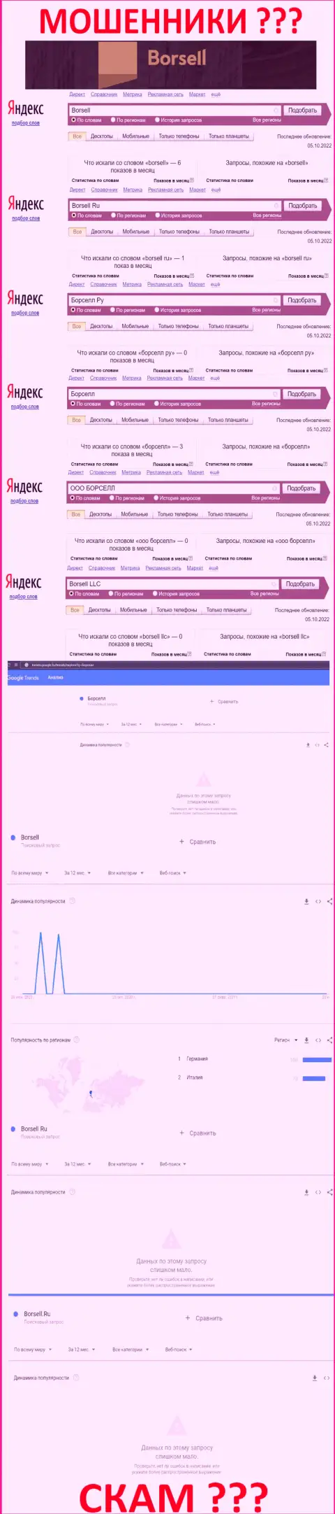 Аналитика online-запросов, относительно мошенников Borsell LLC, в сети интернет
