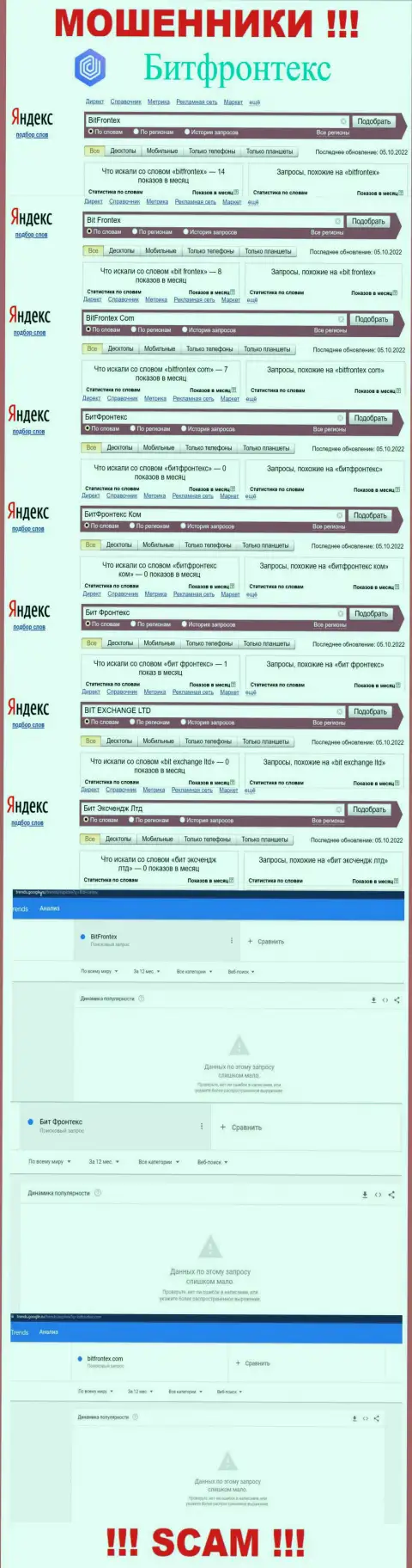 Количество онлайн запросов по internet ворам BitFrontex