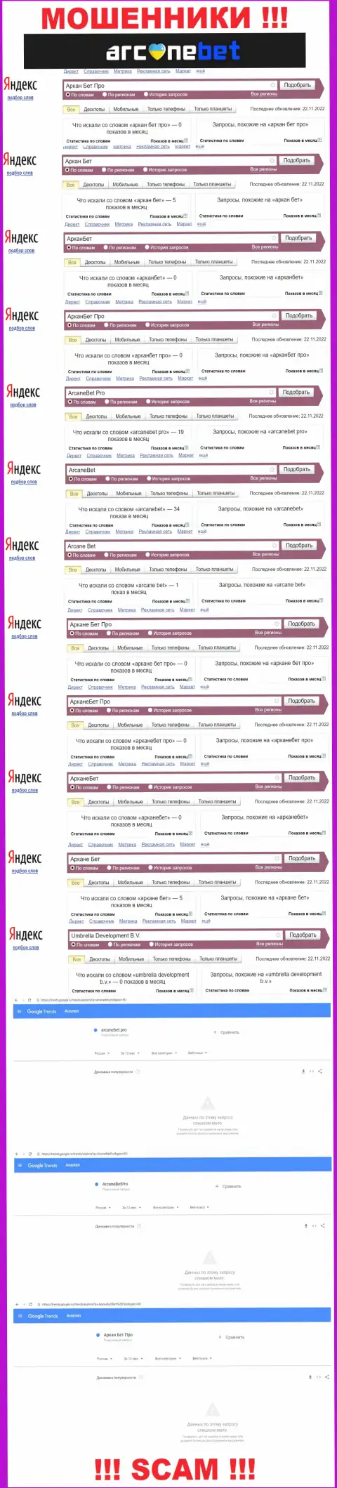 Статистические данные онлайн запросов по бренду ArcaneBet в сети