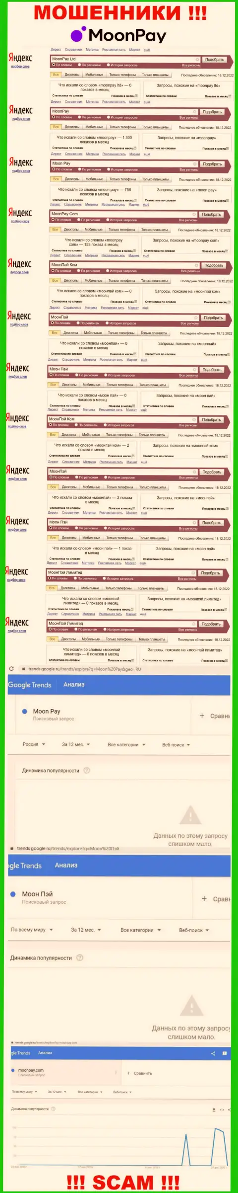 Суммарное число онлайн запросов в internet сети по бренду жуликов Moon Pay