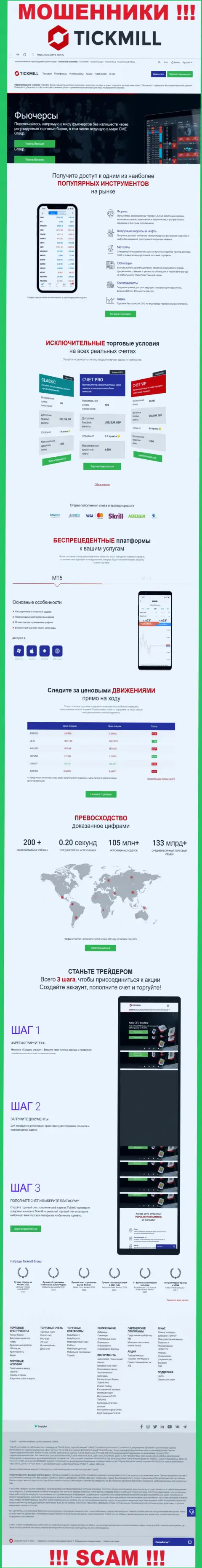 Вид официального веб-сайта неправомерно действующей компании Tickmill Com